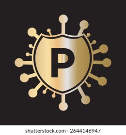 Initial COVID Logo Combine With Letter P Vector Template