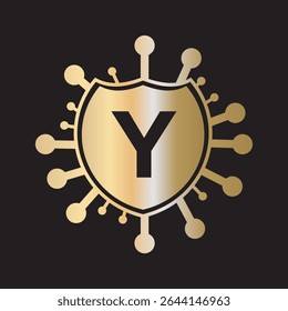 Initial COVID Logo Combine With Letter Y Vector Template
