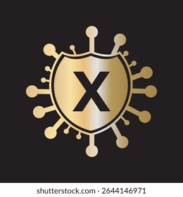 Initial COVID Logo Combine With Letter X Vector Template