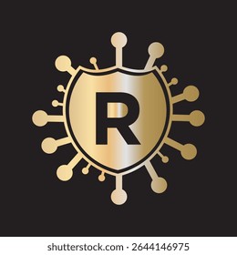 Initial COVID Logo Combine With Letter R Vector Template