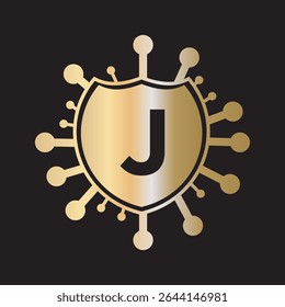 Initial COVID Logo Combine With Letter J Vector Template
