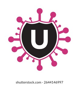 Initial COVID Logo Combine With Letter U Vector Template