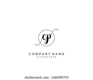 Initial CP beauty monogram and elegant logo design, handwriting logo of initial signature, wedding, fashion, floral and botanical with creative template.