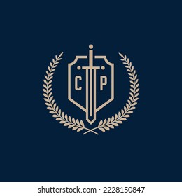 Initial CP elegant sword and shield icon vector template