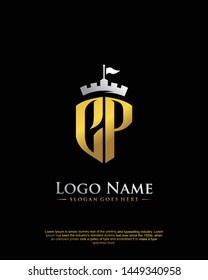 initial CP letter with shield style logo template vector