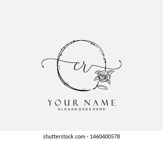 Initial CR beauty monogram and elegant logo design, handwriting logo of initial signature, wedding, fashion, floral and botanical with creative template.