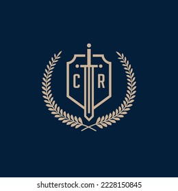 Initial CR elegant sword and shield icon vector template