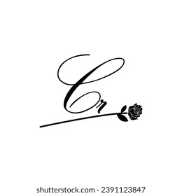 Initial CR handwriting flower typography ornament modern