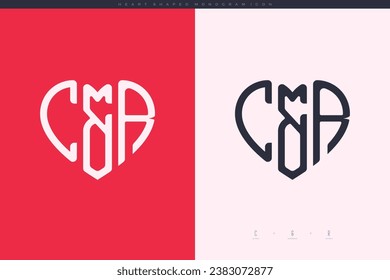 initial CR letters with red heart and love logo flat icon monogram concept