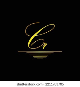 Marca del logotipo CR inicial elegante elemento dorado