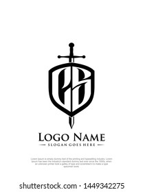 initial CS letter with shield style logo template vector