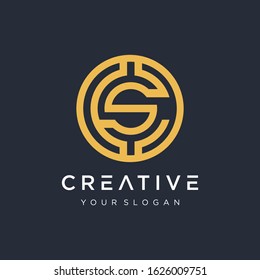 Initial CS logo design modern monogram and elegant with circle concept. logo the letter CS in the form of abstract line art. symbol for technology digital. - VECTOR