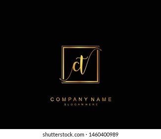 Initial CT beauty monogram and elegant logo design, handwriting logo of initial signature, wedding, fashion, floral and botanical with creative template.