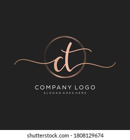 Initial CT beauty monogram and elegant logo design, handwriting logo of initial signature, wedding, fashion, floral and botanical with creative template.