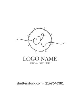Ursprüngliches CT Beauty Monogramm und elegantes Logo-Design, handgeschriebenes Logo der ersten Signatur, Hochzeit, Mode, Blumen und botanisch mit kreativem Template.