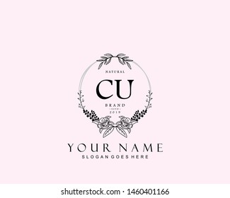 Initial CU beauty monogram and elegant logo design, handwriting logo of initial signature, wedding, fashion, floral and botanical with creative template.