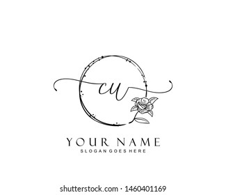 Initial CU beauty monogram and elegant logo design, handwriting logo of initial signature, wedding, fashion, floral and botanical with creative template.
