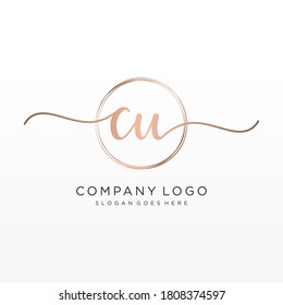 Initial CU beauty monogram and elegant logo design, handwriting logo of initial signature, wedding, fashion, floral and botanical with creative template.