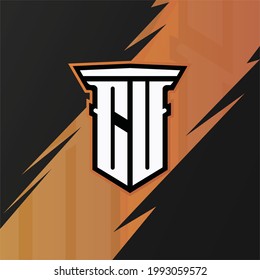 Initial CU CV with pillar, vector initial letter monogram esport, twitch and gaming logo template