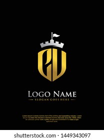 initial CU letter with shield style logo template vector