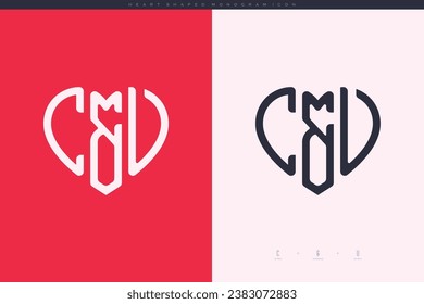 initial CU letters with red heart and love logo flat icon monogram concept