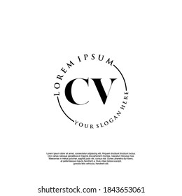 Initial CV beauty monogram and elegant logo design, handwriting logo of initial signature, wedding, fashion, floral and botanical with creative template.