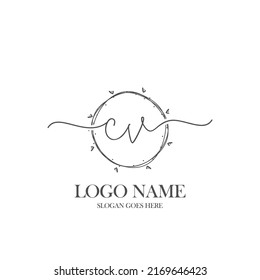 Initial CV beauty monogram and elegant logo design, handwriting logo of initial signature, wedding, fashion, floral and botanical with creative template.