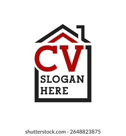 Logotipo inicial da casa CV para telhados. Letra CV Logotipo imobiliário