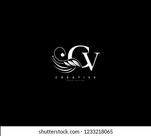 Initial CV letter luxury beauty flourishes ornament monogram logo