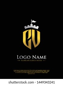 initial CV letter with shield style logo template vector