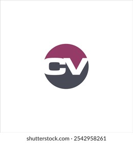 O logotipo inicial do CV é circular em roxo e cinza