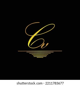 Initial CV logo signature elegant gold element