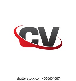 initial CV swoosh ring company logo red black