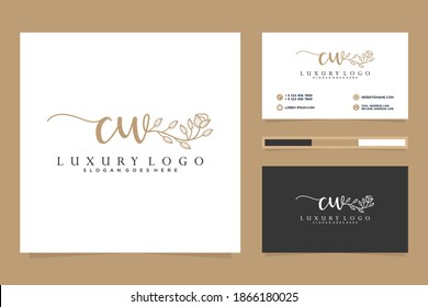 Initial CW Feminine logo collections and business card template.
