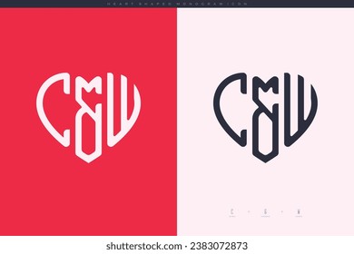 letras CW iniciales con el corazón rojo y el amor logotipo de icono plano concepto de monograma