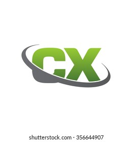 Initial CX Swoosh Ring Company Logo Green Gray