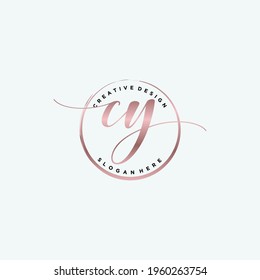 Initial CY beauty monogram and elegant logo design, handwriting logo of initial signature, wedding, fashion, floral and botanical with creative template.