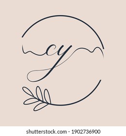 Logo inicial de CY Escritura a mano vector floral y botánico