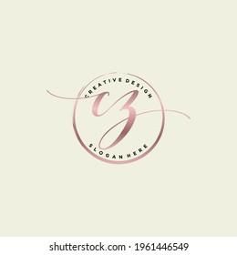 Initial CZ beauty monogram and elegant logo design, handwriting logo of initial signature, wedding, fashion, floral and botanical with creative template.