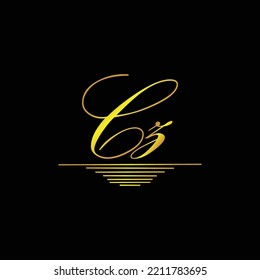 Marca inicial del logotipo CZ elegante elemento dorado