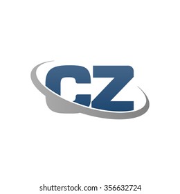 initial CZ swoosh ring company logo blue gray