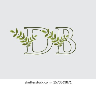 Initial  D, B and DB Nature Floral Logo Icon, Green Leaf Letter Design.