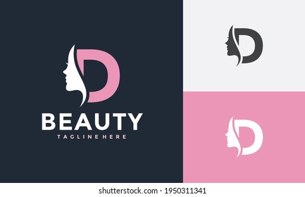 logotipo inicial de la cara de belleza D