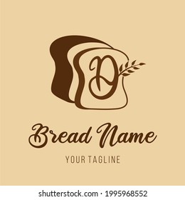 Primer D Bread Bakery Cafe Restaurant Modern Simple Logo Concepto con grano de trigo e icono del pan. Idea del logotipo de la cocina pastelera