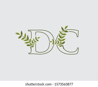 Initial  D, C and DC Nature Floral Logo Icon, Green Leaf Letter Design.