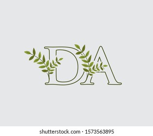 Initial  D, A and DA Nature Floral Logo Icon, Green Leaf Letter Design.