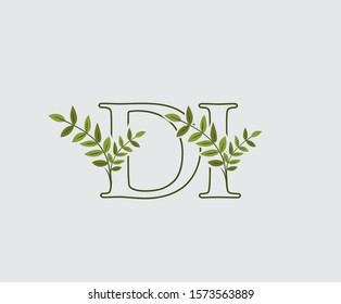 Initial  D, I and DI Nature Floral Logo Icon, Green Leaf Letter Design.