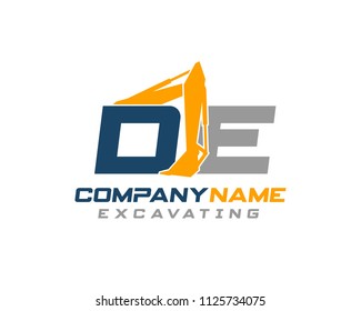 Initial D E excavator logo concept vector with arm excavator template vector.