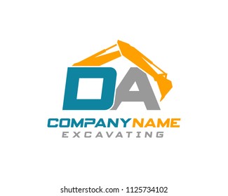 Initial D A excavator logo concept vector with arm excavator template vector.