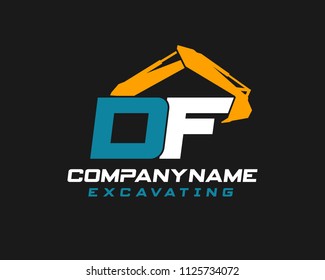 Initial D F excavator logo concept vector with arm excavator template vector.